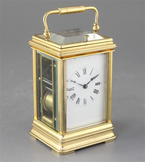 A late 19th century French brass carriage clock, height 6.75in.